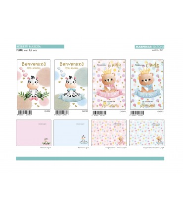 Biglietto Marpimar NASCITA FLUO CON FOIL ORO CONF. 12 PZ. ASSORTITI