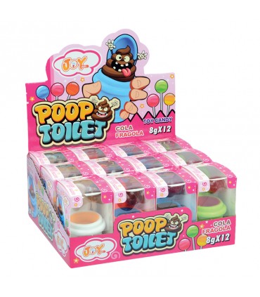 CARAMELLE  POOP TOILET LOLLIPOP CON LECCA LECCA AI GUSTI COLA E FRAGOLA ESPOSITORE DA 12 PZ X8GR