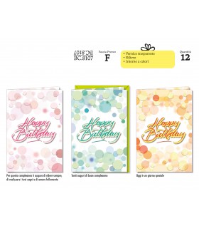 Biglietto Cromo COMPLEANNO CON RILIEVO CONF. 12 PZ. ASSORTITI