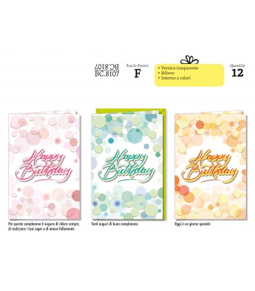 Biglietto Cromo COMPLEANNO CON RILIEVO CONF. 12 PZ. ASSORTITI