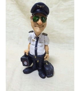 Caricature Mestieri IN RESINA  "PILOTA CON AEREO E TROLLY" H. 15 cm Confezionata in scatola regalo