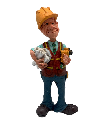 Caricature Mestieri IN RESINA  "INGENIERE CON CASCO GIALLO" H. 16 cm Confezionata in scatola regalo