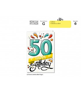 Biglietto CROMO COMPLEANNO 50 ANNI CON GLITTER CONF. 6 PZ.