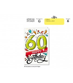 Biglietto CROMO COMPLEANNO 60 ANNI CON GLITTER CONF. 6 PZ.