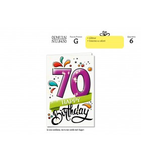 Biglietto CROMO COMPLEANNO 70 ANNI CON GLITTER CONF. 6 PZ.