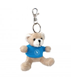 ORSETTO PORTACHIAVI PELUCHE H. 8 CM CON MAGLIA CELESTE CON LOGO BIANCO S.S.C. NAPOLI