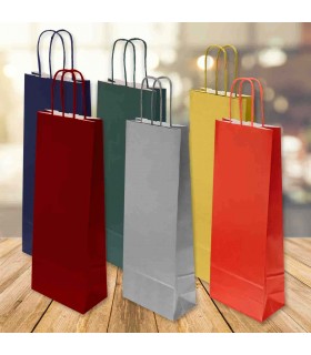 Buste Shoppers jolly per Bottiglia in carta con manico in corda 14x9x38 conf. 25 pz. colori assortiti