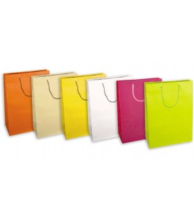 Buste Carta Opaca mis. 22x10x29 manico in corda colorato conf. 12 pz. assortiti in 6 colori