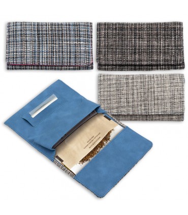 Bustina Porta Tabacco in ecopelle Con esterno in tessuto effetto TWEED Marca ciao expo da 8 pz. colori assortiti