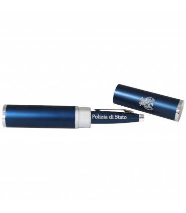 Penna a Sfera Blu in Metallo Polizia di Stato confezionata in Astuccio Tubolare in Metallo