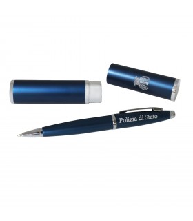 Penna a Sfera Blu in Metallo Polizia di Stato confezionata in Astuccio Tubolare in Metallo