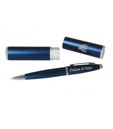 Penna a Sfera Blu in Metallo Polizia di Stato confezionata in Astuccio Tubolare in Metallo