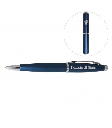 Penna a Sfera Blu in Metallo Polizia di Stato confezionata in Astuccio Tubolare in Metallo