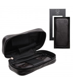 Borsa Porta Pipe Myon 2 Posti in vera pelle con Bustina Porta Tabacco Morbida colore Nero