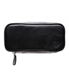 Borsa Porta Pipe Myon 2 Posti in vera pelle con Bustina Porta Tabacco Morbida colore Nero