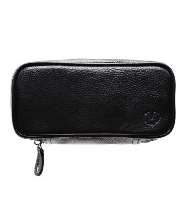 Borsa Porta Pipe Myon 2 Posti in vera pelle con Bustina Porta Tabacco Morbida colore Nero