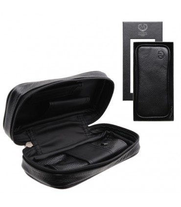 Borsa Porta Pipe Myon 2 Posti in vera pelle con Bustina Porta Tabacco Morbida colore Nero