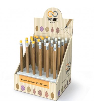 MATITA CON GOMMA LEBEZ INFINITY con punta di grafite ,Di lunga durata,senza necessità di essere temperata EXPO DA 24 PZ.