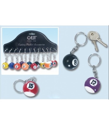 Portachiavi a Forma di Palla da Biliardo in Cartella da 12 pz. colori assortiti