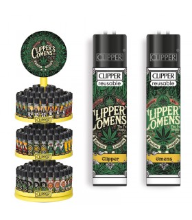Accendino Clipper Large OMENS ESPOSITORE  da 144 pz. assortito con 8 grafiche