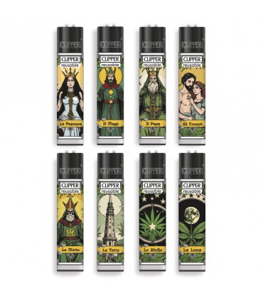 Accendino Clipper Large OMENS ESPOSITORE  da 144 pz. assortito con 8 grafiche