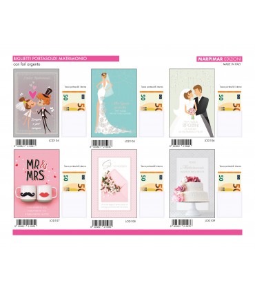 Biglietto MARPIMAR MATRIMONIO PORTASOLDI CON FOIL ARGENTO CONF. 12PZ. ASSORTITI