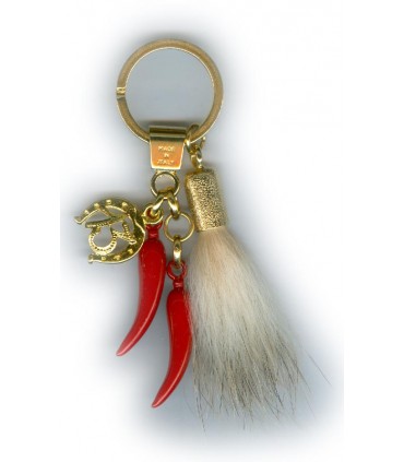 Corno Portafortuna Con Pelo di tasso e Ferro di Cavallo In Metallo Artigianale e Smaltato a Mano Cartella da 6 pz.