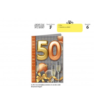 Biglietto CROMO COMPLEANNO 40 ANNI CON LAVORAZIONI IN ORO CONF. 6 PZ.