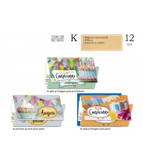 Biglietto CROMO COMPLEANNO BAMBINI PORTASOLDI CON RILIEVO CONF. 12 PZ. ASSORTITI
