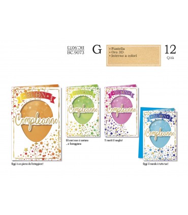 Biglietto CROMO COMPLEANNO PALLONCINI CONF. 12 PZ. ASSORTITI
