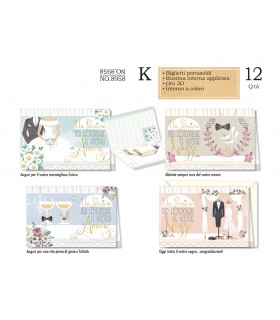 Biglietto CROMO NOZZE CON TASCA PORTASOLDI CONF. 12 PZ. ASSORTITI