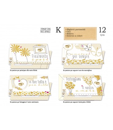 Biglietto CROMO NOZZE CON TASCA PORTASOLDI CONF. 12 PZ. ASSORTITI