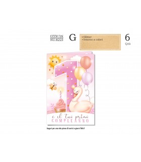 Biglietti CROMO BUON COMPLEANNO BAMBINA 1 ANNO CONF. 6 pz.