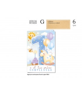 Biglietti CROMO BUON COMPLEANNO BAMBINO 1 ANNO CONF. 6 pz.