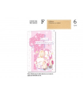 Biglietti CROMO BUON COMPLEANNO BAMBINA 1 ANNO CONF. 6 pz.