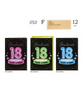 Biglietto Cromo Compleanno 18 Anni black&gold 12 pz. assortiti