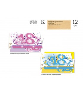 Biglietto CROMO COMPLEANNO 18 Anni PORTASOLDI 12 pz. assortiti