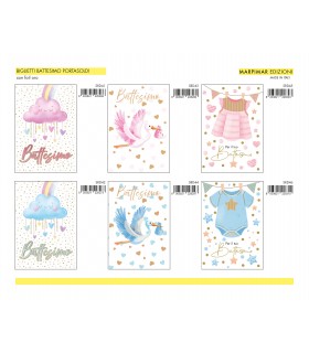 Biglietto Marpimar BATTESIMO PORTASOLDI CON FOIL ORO CONF. 12 PZ. ASSORTITI con 6 modelli