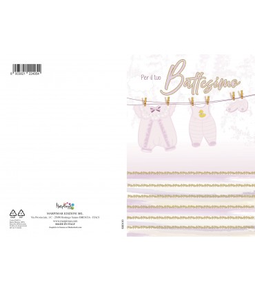 Biglietto Marpimar BATTESIMO BAMBINA CON FOIL ORO CONF. 12 PZ. ASSORTITI CON 2 MODELLI
