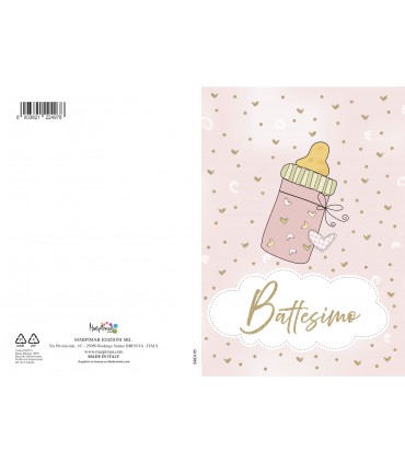 Biglietto Marpimar BATTESIMO BAMBINA CON FOIL ORO CONF. 12 PZ. ASSORTITI CON 2 MODELLI