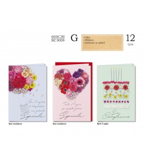 Biglietto CROMO COMPLEANNO FEMMINILE ANNI ORO A RILIEVO CONF. 12 PZ. ASSORTITI