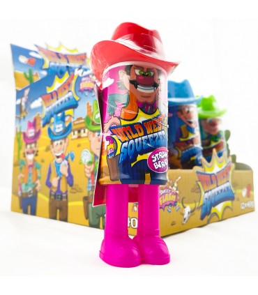 CARAMELLE GIOCATTOLO WILD WEST SQUEEZER CON GEL DOLCE AL GUSTO FRAGOLA,LAMPONE, MELA 40GR CONF.12 PZ