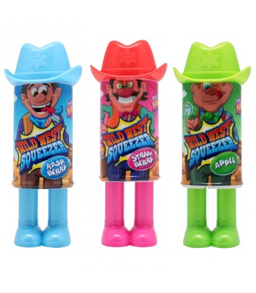 CARAMELLE GIOCATTOLO WILD WEST SQUEEZER CON GEL DOLCE AL GUSTO FRAGOLA,LAMPONE, MELA 40GR CONF.12 PZ