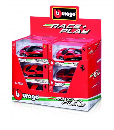 Modellini Auto Ferrari Racing Play Burago Scala 1:43 Expo da 12 pz. modelli assortiti