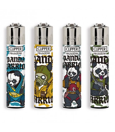 Accendino Clipper LARGE PANDA WARRIOR conf. 48 pz. assortito con 4 grafiche