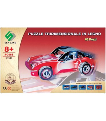 Puzzle 3D  66 PEZZI PORSCHE 911 PRETAGLIATO IN LEGNO FACILE DA MONTARE SENZA COLLA CON DESIGN ACCATTIVANTE