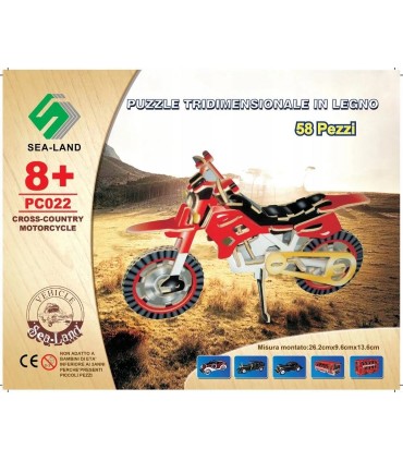 Puzzle 3D 58 PEZZI MOTOCROSS  PRETAGLIATO IN LEGNO FACILE DA MONTARE SENZA COLLA CON DESIGN ACCATTIVANTE
