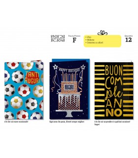 Biglietto CROMO COMPLEANNO MASCHILE CON RILIEVO CONF. 12 PZ. ASSORTITI