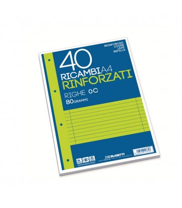 Ricambi Rinforzati Blasetti A4 con rigo 0C con margine gr.80 fogli 40