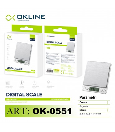 Bilancia Digitale OKLINE di Precisione 200g/0.01g in scatola DISPLAY LCD RETROILLUMINATO